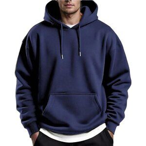 Coofandy Men Blue Purple Pullover Fleece Hooded Sweatshirt with Kanga Pocket